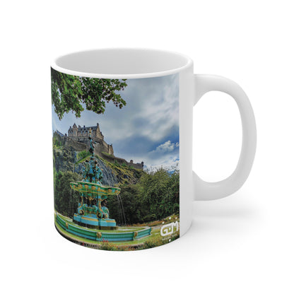 Ross Fountain & Edinburgh Castle Photo Mug, Coffee Cup, Tea Cup, Scotland, White