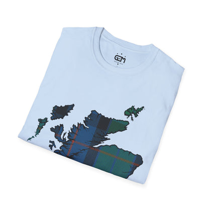 Scotland Tartan Map Softstyle Unisex T-Shirt, Flower of Scotland Tartan, Various Colours