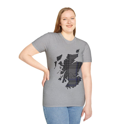 Scotland Tartan Map Softstyle Unisex T-Shirt, Hood Tartan, Various Colours