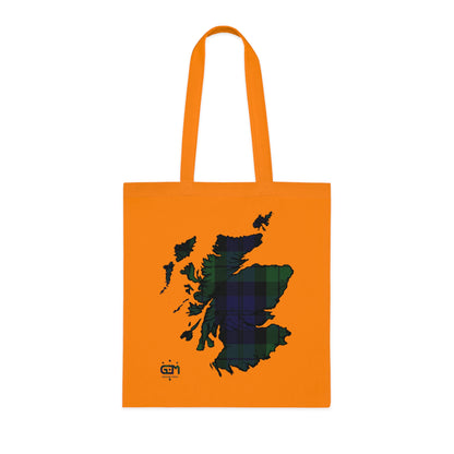 Reversible Scotland Tartan Map Cotton Tote Bag - Black Watch Tartan