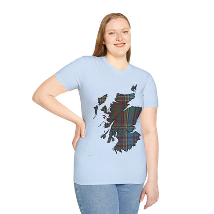 Scotland Tartan Map Softstyle Unisex T-Shirt, Anderson Tartan, Various Colours