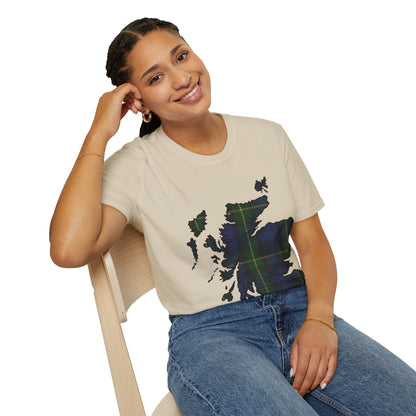 Scotland Tartan Map Softstyle Unisex T-Shirt, Gordon Tartan, Various Colours