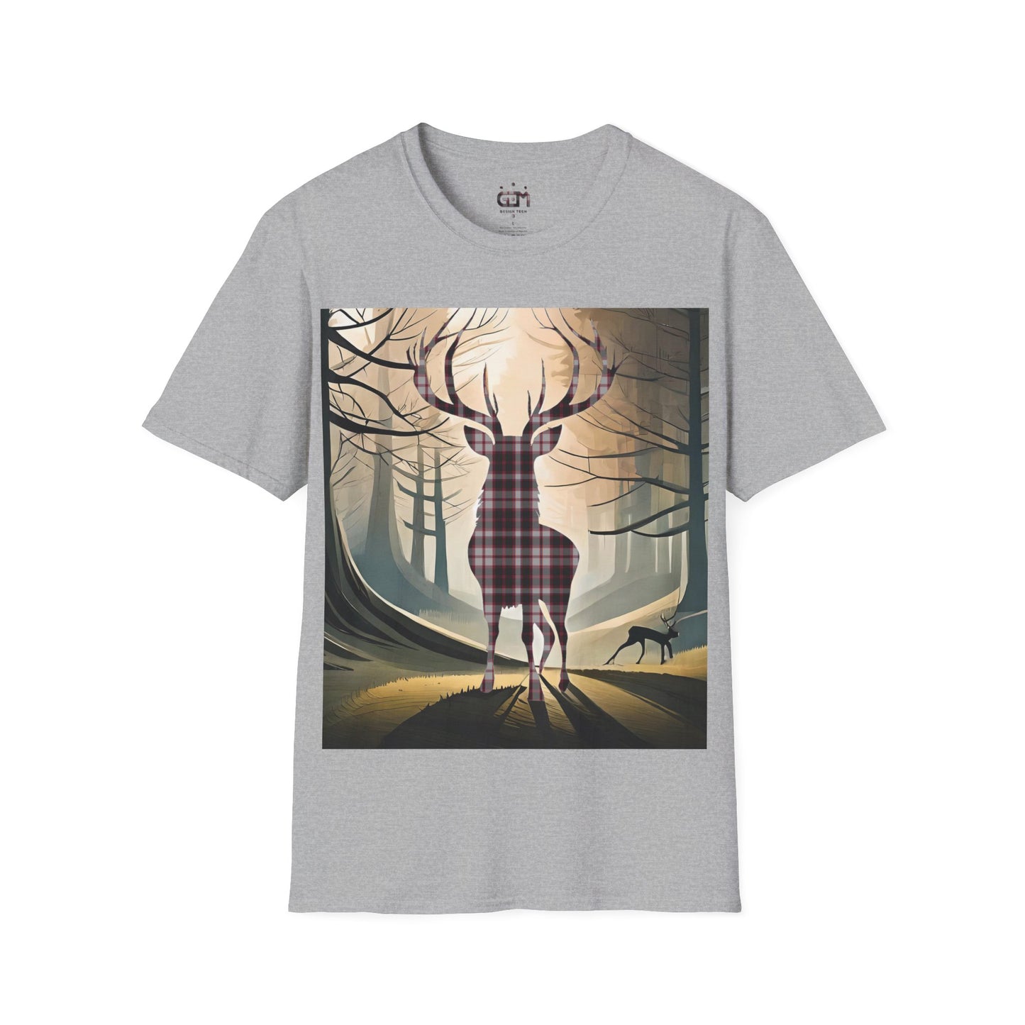 Stag Tartan Silhouette Softstyle T-Shirt - MacPherson Tartan, Unisex Tee, Scottish Scenery, Various Colours