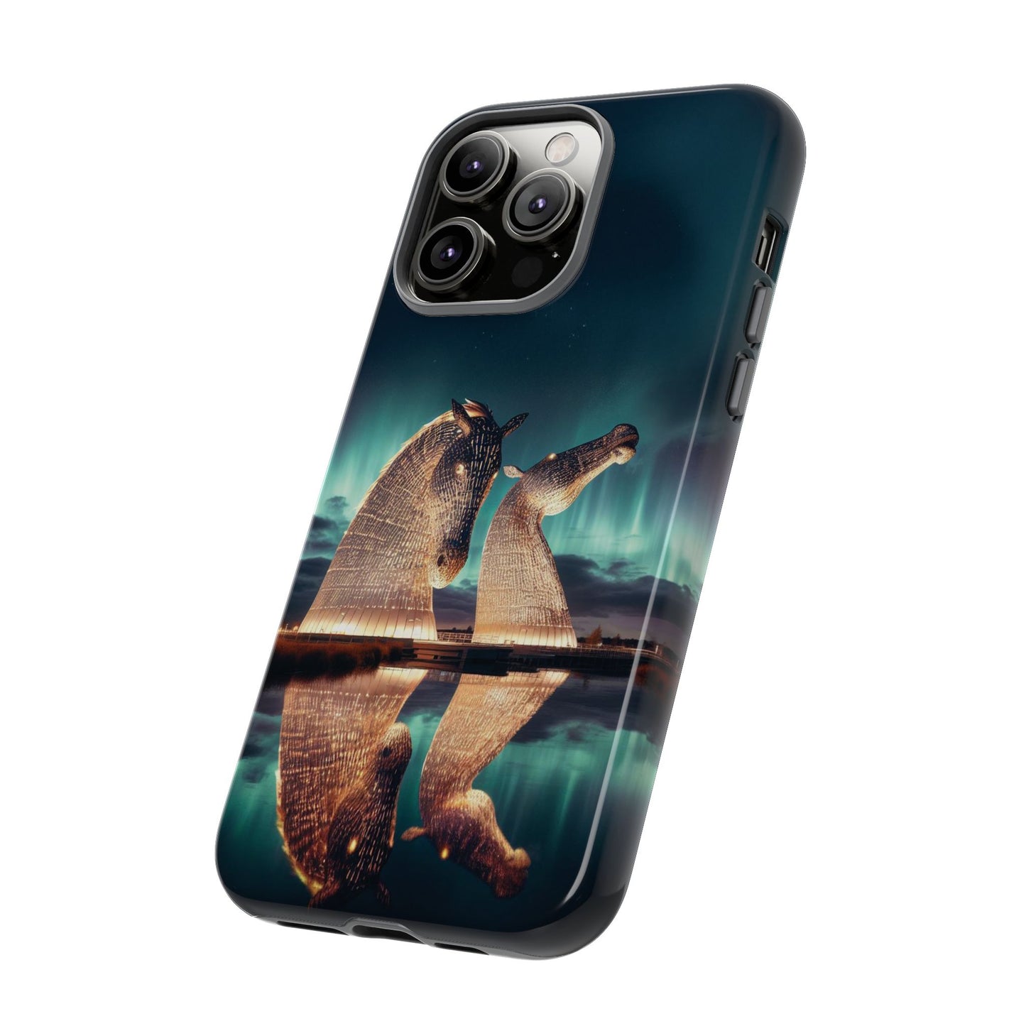 Kelpies Northern Lights Art Variant Phone Case, Scotland, Apple