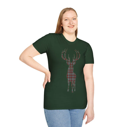 Tartan Stag Softstyle T-Shirt - Stewart Tartan, Unisex Tee, Scottish Scenery, Various Colours