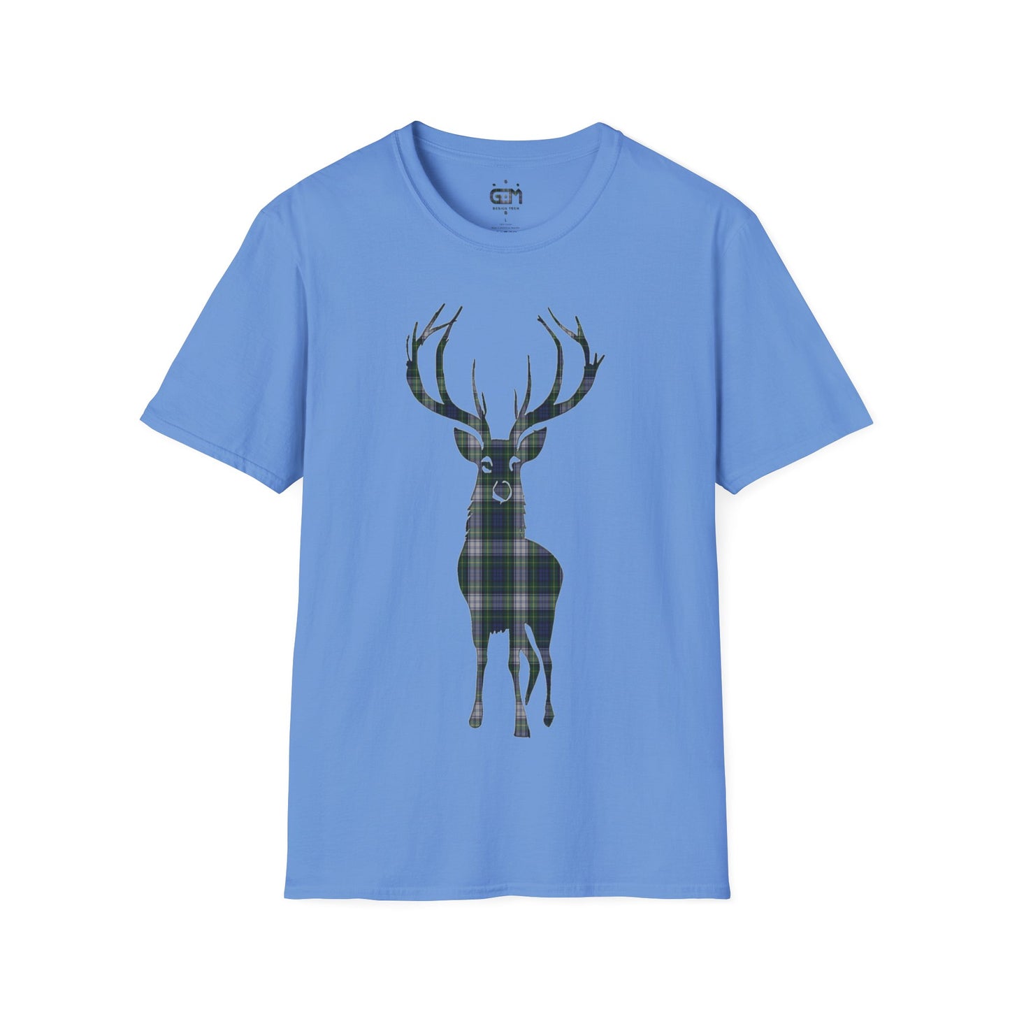 Tartan Stag Softstyle T-Shirt - Gordon Dress Tartan, Unisex Tee, Scottish Scenery, Various Colours