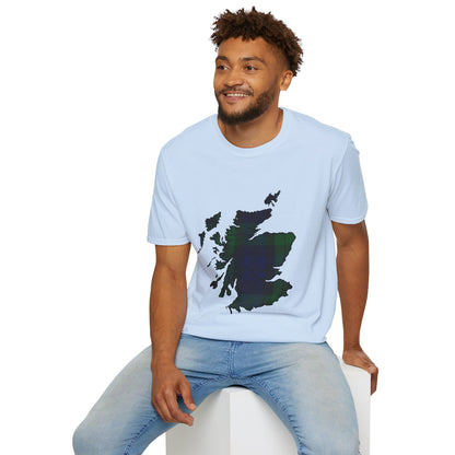 Scotland Tartan Map Softstyle Unisex T-Shirt - Black Watch Tartan Tee