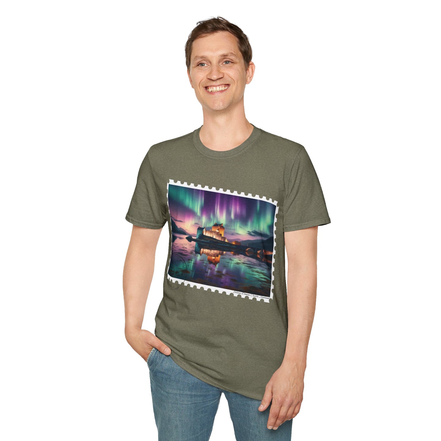 Postcard Eilean Donan Castle Art Softstyle T-Shirt, Unisex Tee, Scotland Shirt, Various Colours