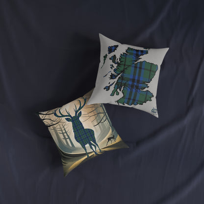 Reversible Square Cushion : Stag / Scotland Map - Keith Tartan, Various Sizes