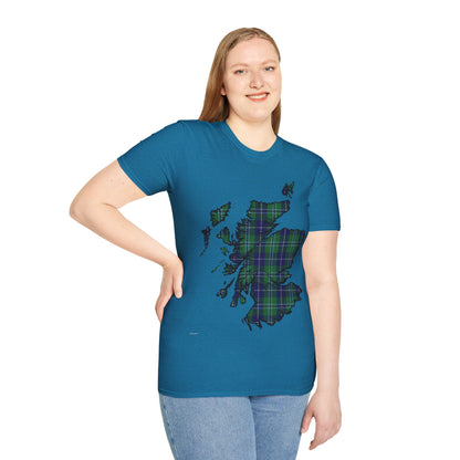 Scotland Tartan Map Softstyle Unisex T-Shirt, Douglas Tartan, Various Colours