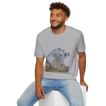 Scottish Kelpies with Meadow No Sky Photo Softstyle Unisex T-Shirt, Scotland Tee