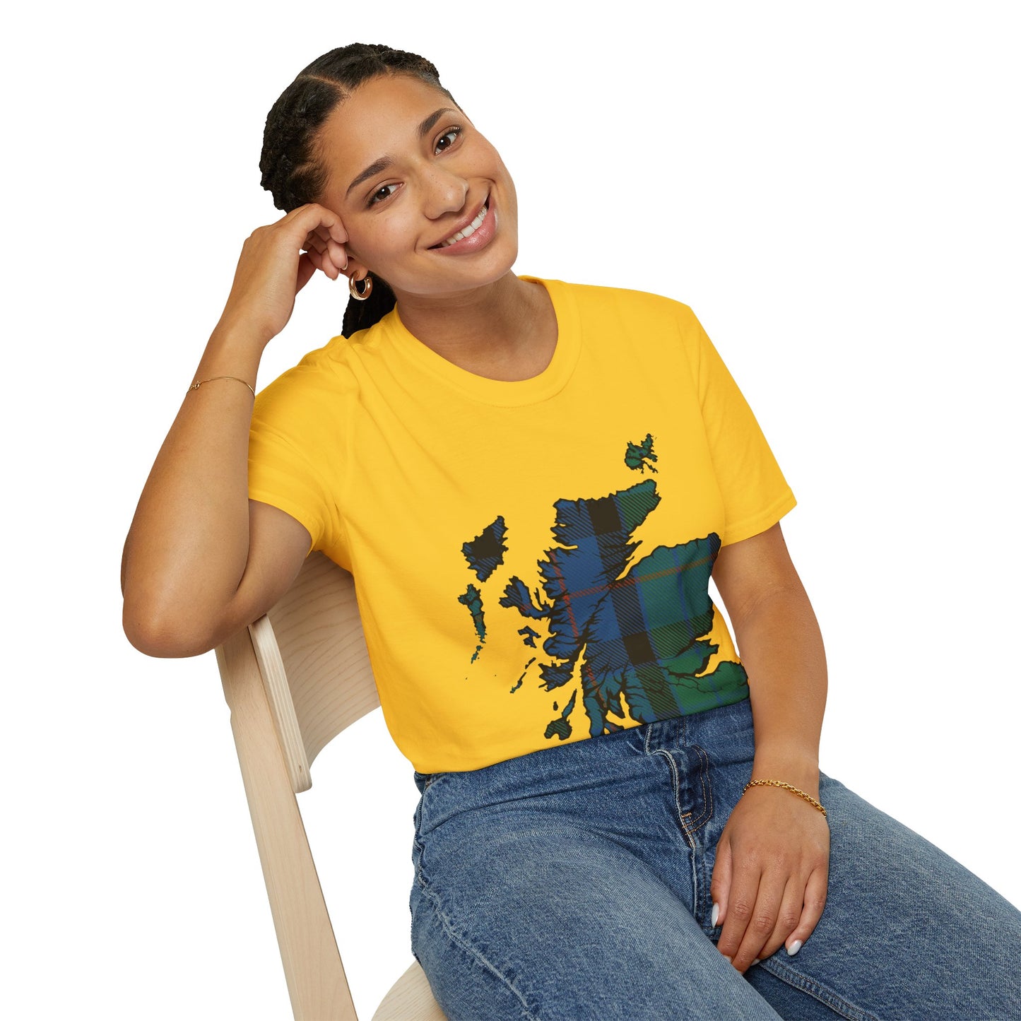 Scotland Tartan Map Softstyle Unisex T-Shirt, Flower of Scotland Tartan, Various Colours