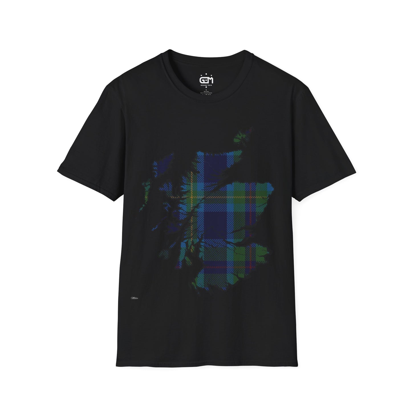 Scotland Tartan Map Softstyle Unisex T-Shirt, Miller Tartan, Various Colours