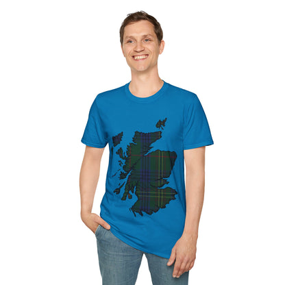 Scotland Tartan Map Softstyle Unisex T-Shirt, Kennedy Tartan, Various Colours