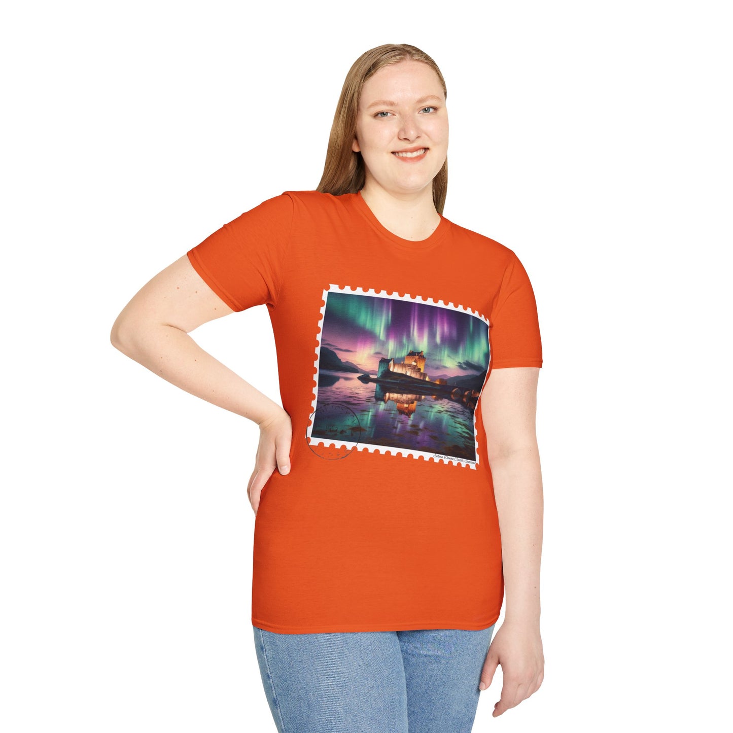 Postcard Eilean Donan Castle Art Softstyle T-Shirt, Unisex Tee, Scotland Shirt, Various Colours