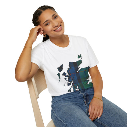 Scotland Tartan Map Softstyle Unisex T-Shirt, Flower of Scotland Tartan, Various Colours