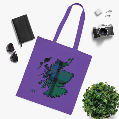 Reversible Scotland Tartan Map Cotton Tote Bag - Flower of Scotland Tartan