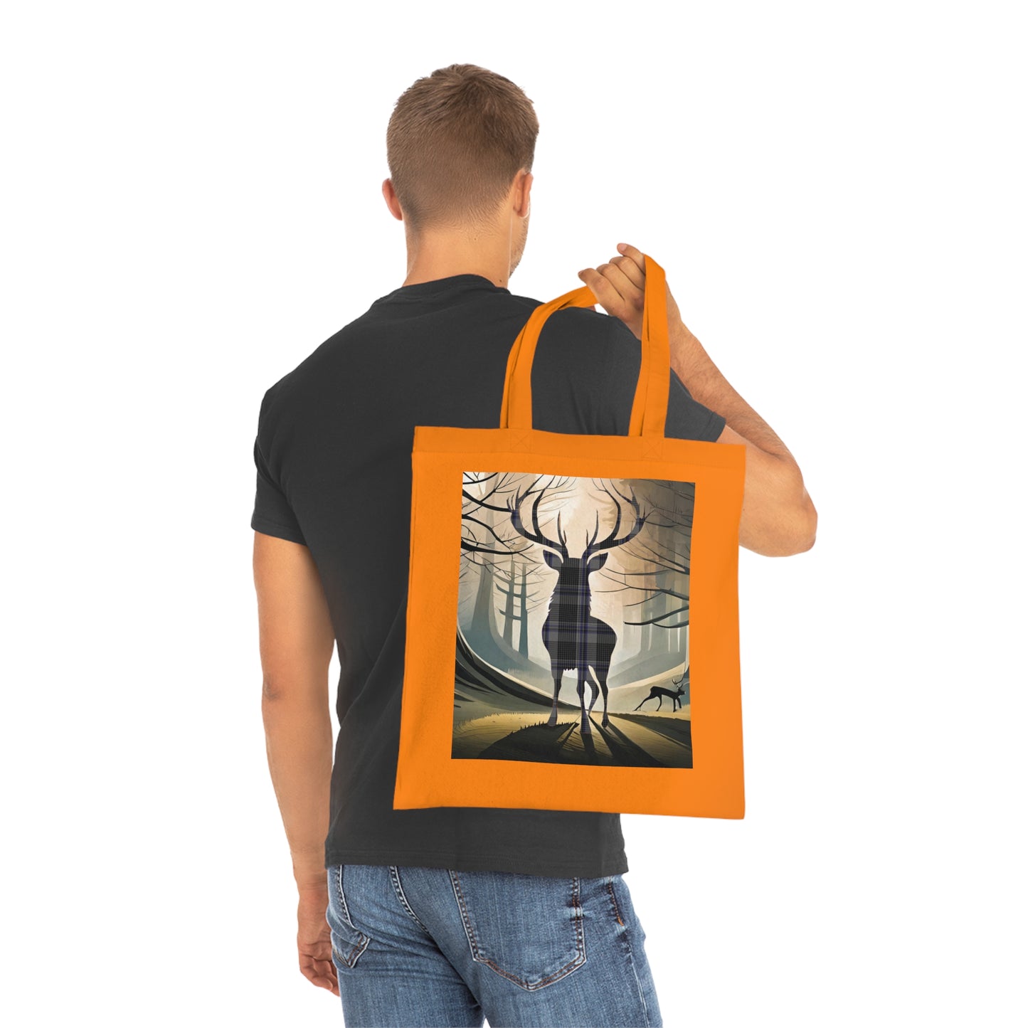 Reversible Scotland Tartan Stag Cotton Tote Bag - Hood Tartan