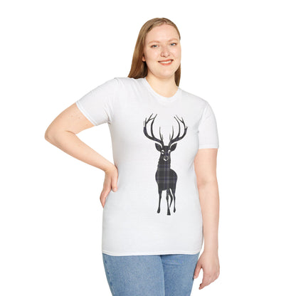 Tartan Stag Softstyle T-Shirt - Hood Tartan, Unisex Tee, Scottish Scenery, Various Colours