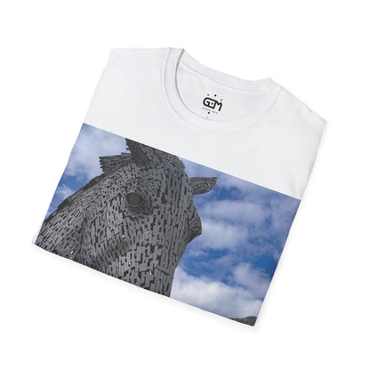 Kelpies Photo Softstyle T-Shirt, Unisex Tee, Scotland Shirt, Scottish Landmark, Nature, Scenery, Various Colours