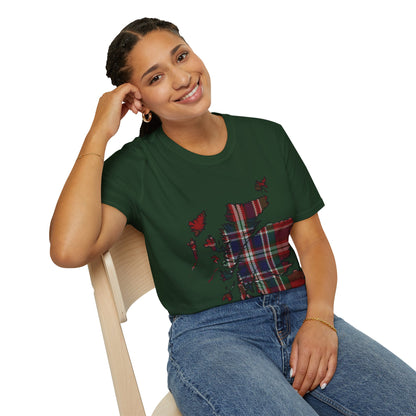 Scotland Tartan Map Softstyle Unisex T-Shirt, MacFarlane Tartan, Various Colours