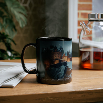 Edinburgh Castle in Winter Mug, Coffee Cup, Tea Cup, Scottish Art, Scottish Landmarks, Scottish Nature, Black