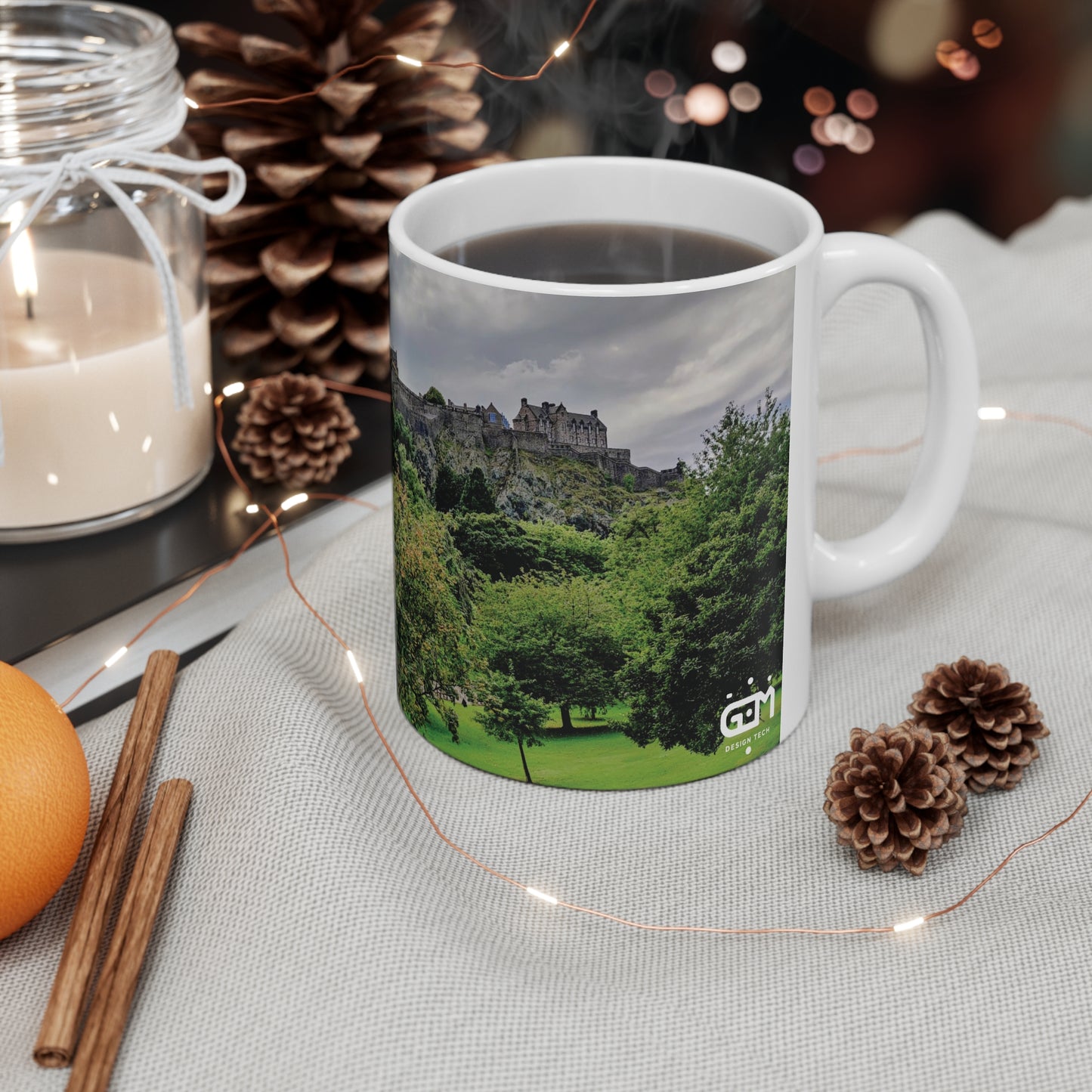 Princes Street Gardens & Edinburgh Castle Photo Mug, Coffee Cup, Tea Cup, Scotland, White