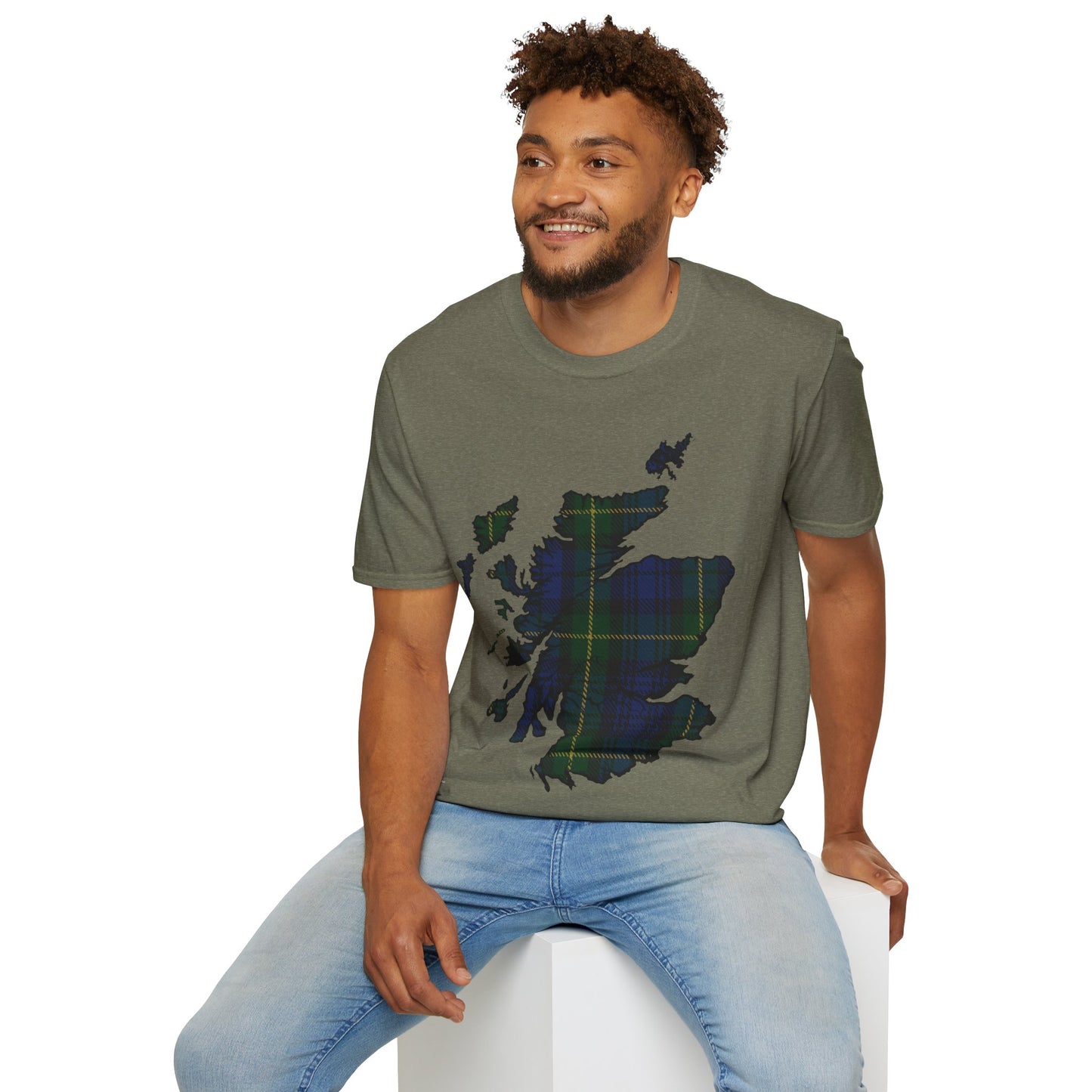 Scotland Tartan Map Softstyle Unisex T-Shirt, Gordon Tartan, Various Colours