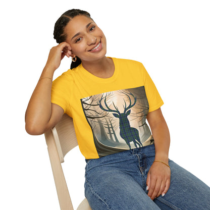 Stag Tartan Silhouette Softstyle T-Shirt - Keith Tartan, Unisex Tee, Scottish Scenery, Various Colours