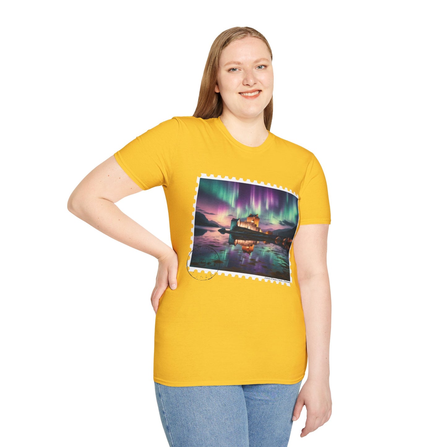 Postcard Eilean Donan Castle Art Softstyle T-Shirt, Unisex Tee, Scotland Shirt, Various Colours