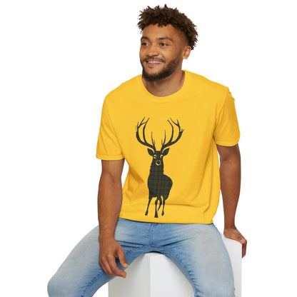 Tartan Stag Softstyle T-Shirt - Campbell Tartan, Unisex Tee, Scottish Scenery, Various Colours