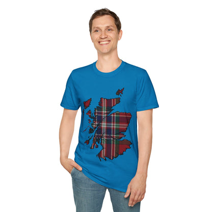 Scotland Tartan Map Softstyle Unisex T-Shirt, MacFarlane Tartan, Various Colours