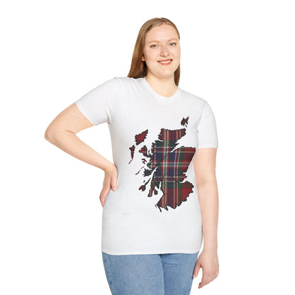 Scotland Tartan Map Softstyle Unisex T-Shirt, MacFarlane Tartan, Various Colours