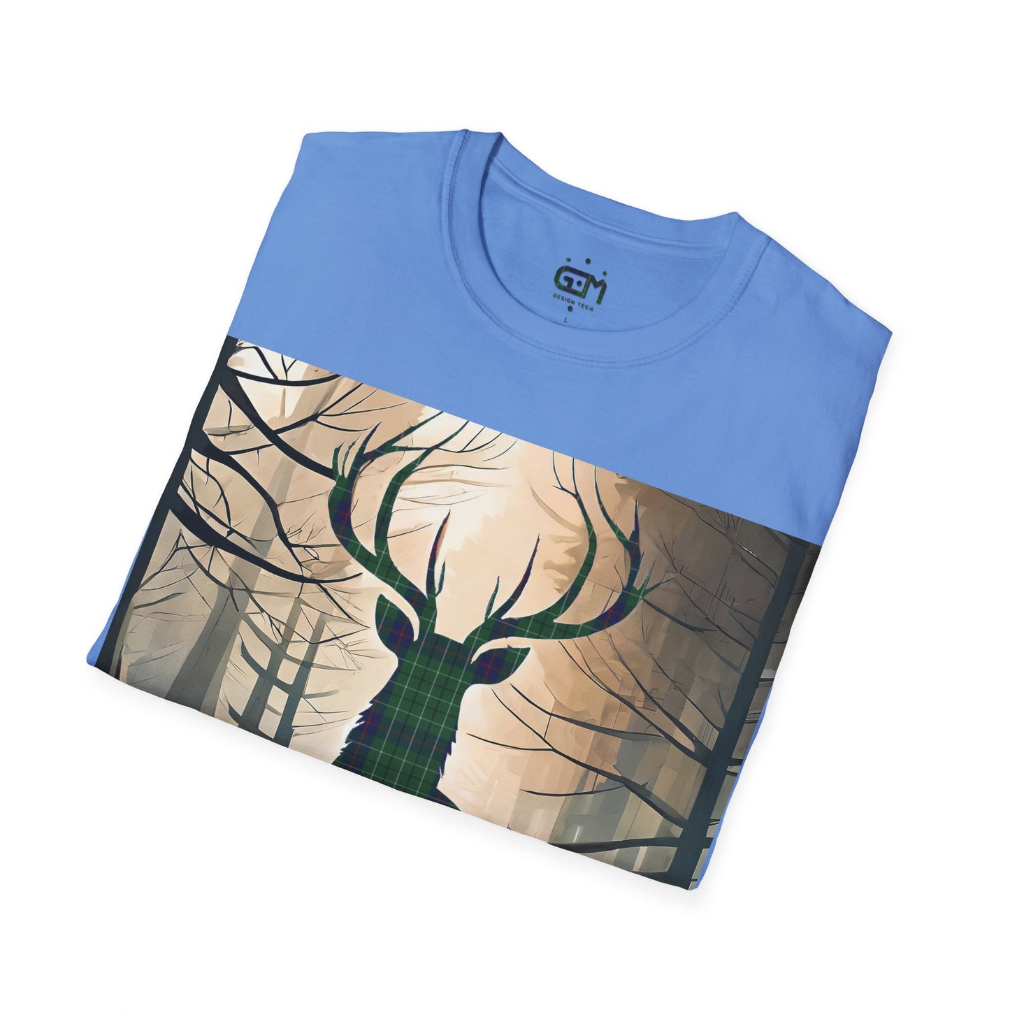 Stag Tartan Silhouette Softstyle T-Shirt - Duncan Tartan, Unisex Tee, Scottish Scenery, Various Colours