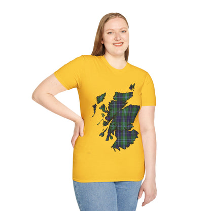 Scotland Tartan Map Softstyle Unisex T-Shirt, Douglas Tartan, Various Colours