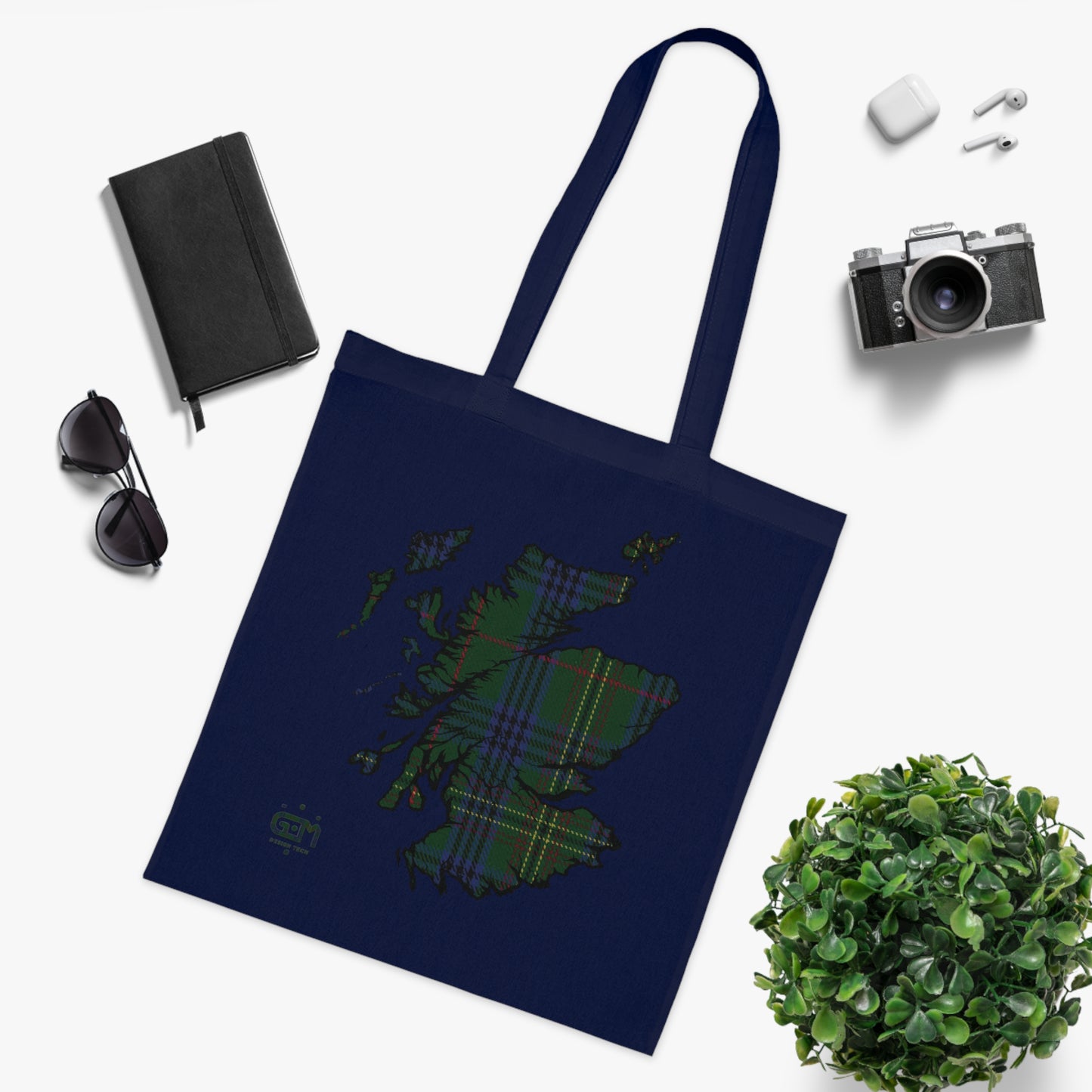 Reversible Scotland Tartan Map Cotton Tote Bag - Kennedy Tartan