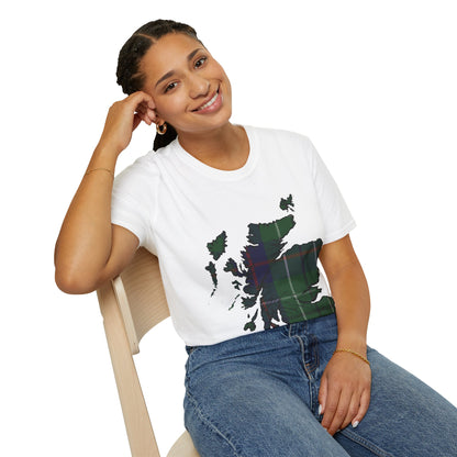 Scotland Tartan Map Softstyle Unisex T-Shirt, Duncan Tartan, Various Colours