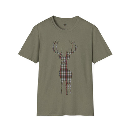 Tartan Stag Softstyle T-Shirt - Stewart Dress Tartan, Unisex Tee, Scottish Scenery, Various Colours