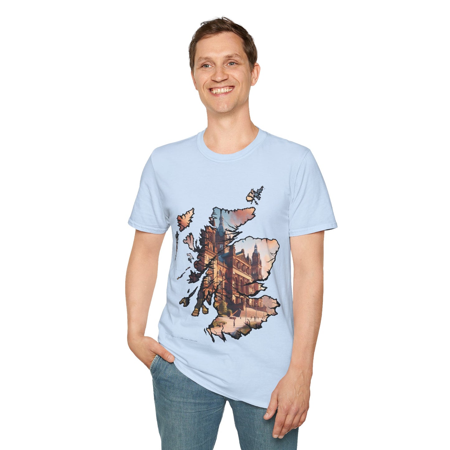 Glasgow Kelvingrove Art Gallery Scotland Map Softstyle T-Shirt, Unisex Tee, Scotland Shirt, Scottish Landmark, Nature, Scenery, Various Colours