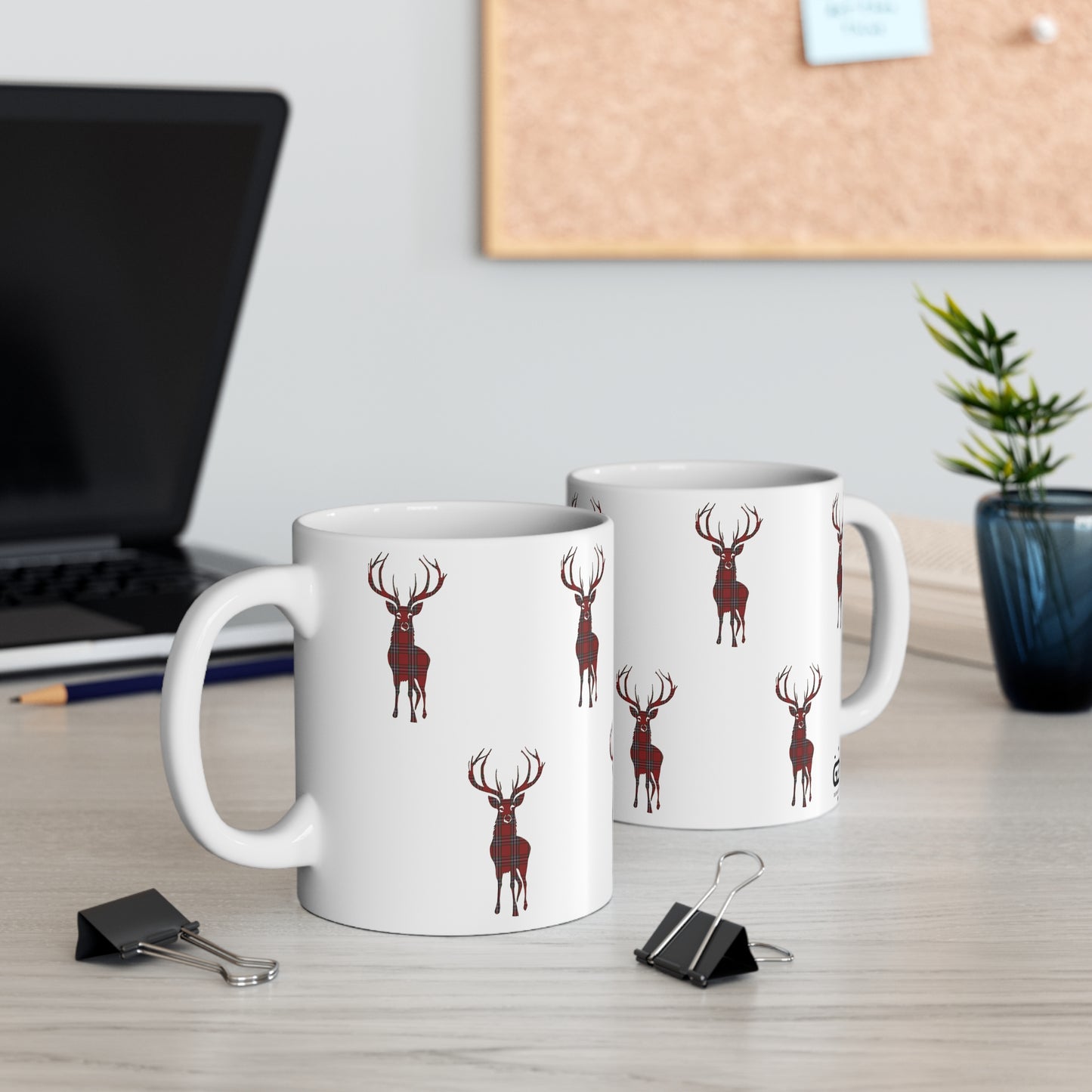 Tartan Stag Mug - MacFarlane Tartan, Coffee Cup, Tea Cup, Scotland, White