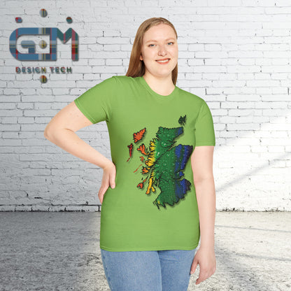 Pride Rain Scotland Map T-shirt unisexe, différentes couleurs