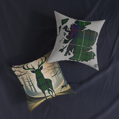 Reversible Square Cushion : Stag / Scotland Map - Duncan Tartan, Various Sizes