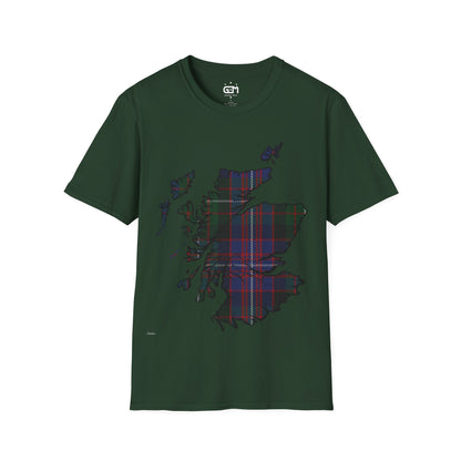 Scotland Tartan Map Softstyle Unisex T-Shirt, Rankin Tartan, Various Colours