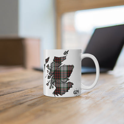 Fraser Dress Tartan Scotland Map Mug, Coffee Cup, Tea Cup, Scotland, White