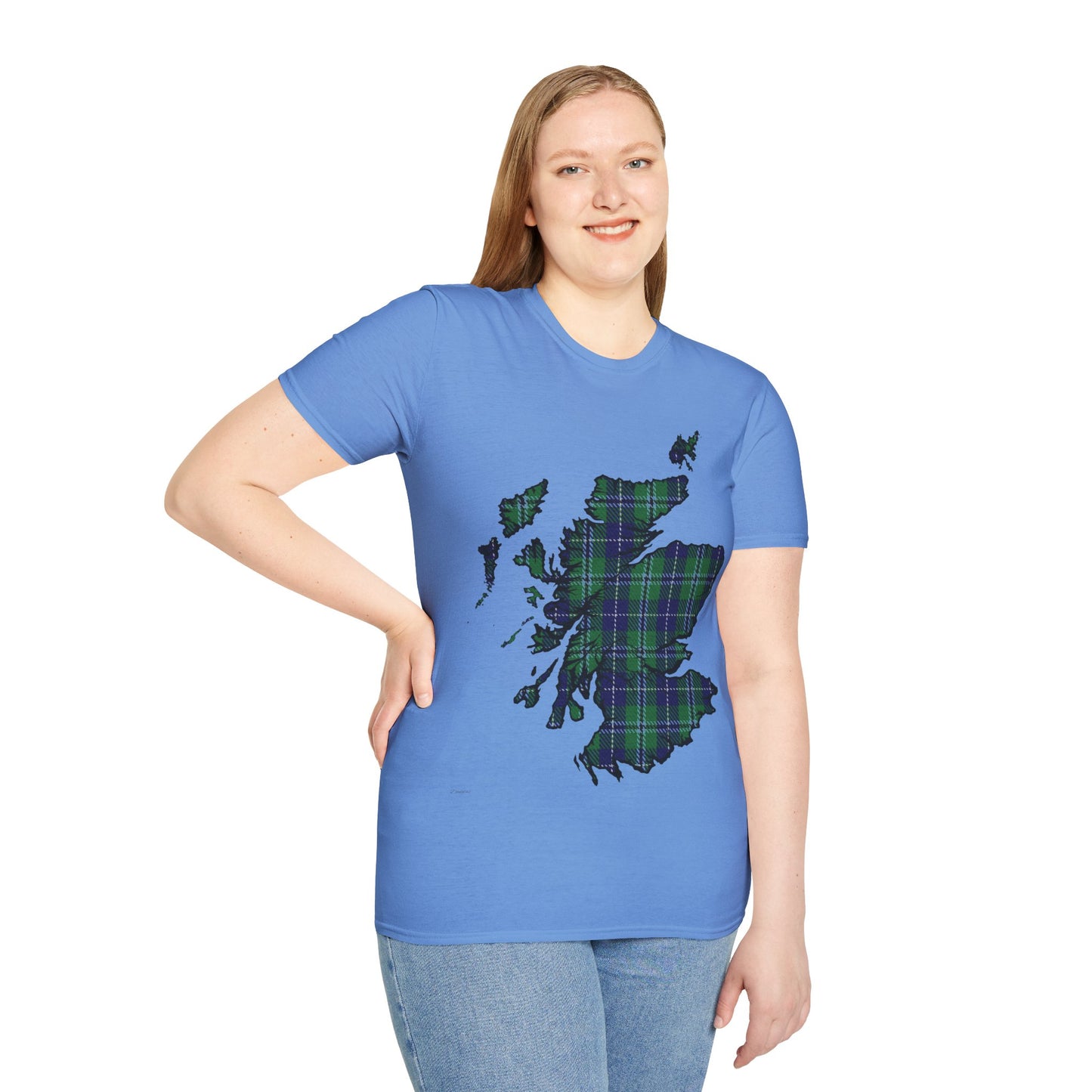 Scotland Tartan Map Softstyle Unisex T-Shirt, Douglas Tartan, Various Colours