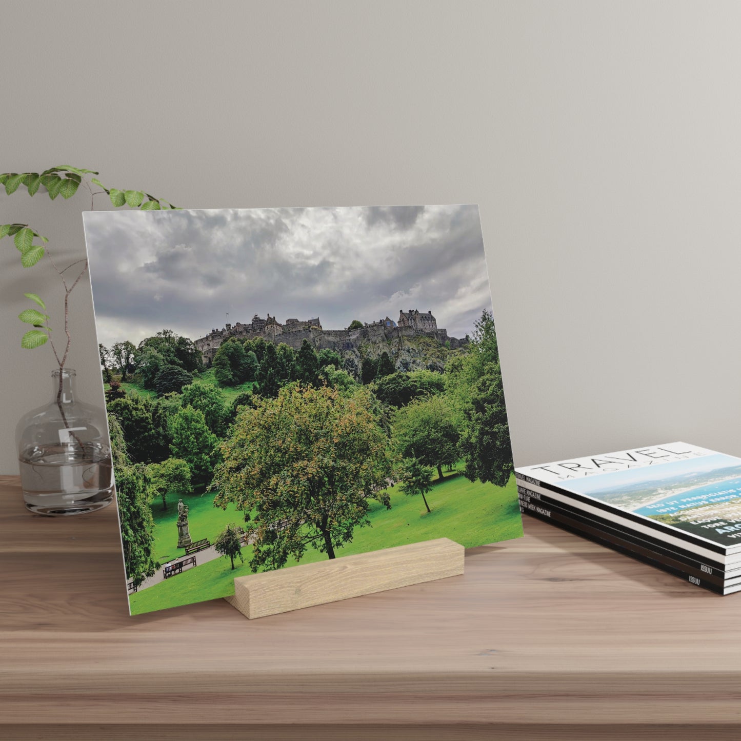 Photo Collection Gallery Stand Princes Street Gardens & Edinburgh Castle, Oak Picture Stand, Scotland Art, Scenery, Landmarks, Various Sizes