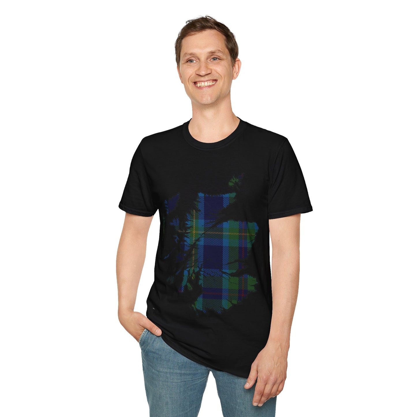 Scotland Tartan Map Softstyle Unisex T-Shirt, Miller Tartan, Various Colours