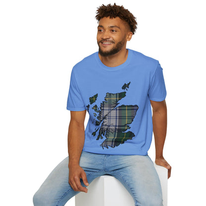 Scotland Tartan Map Softstyle Unisex T-Shirt, Gordon Dress Tartan, Various Colours