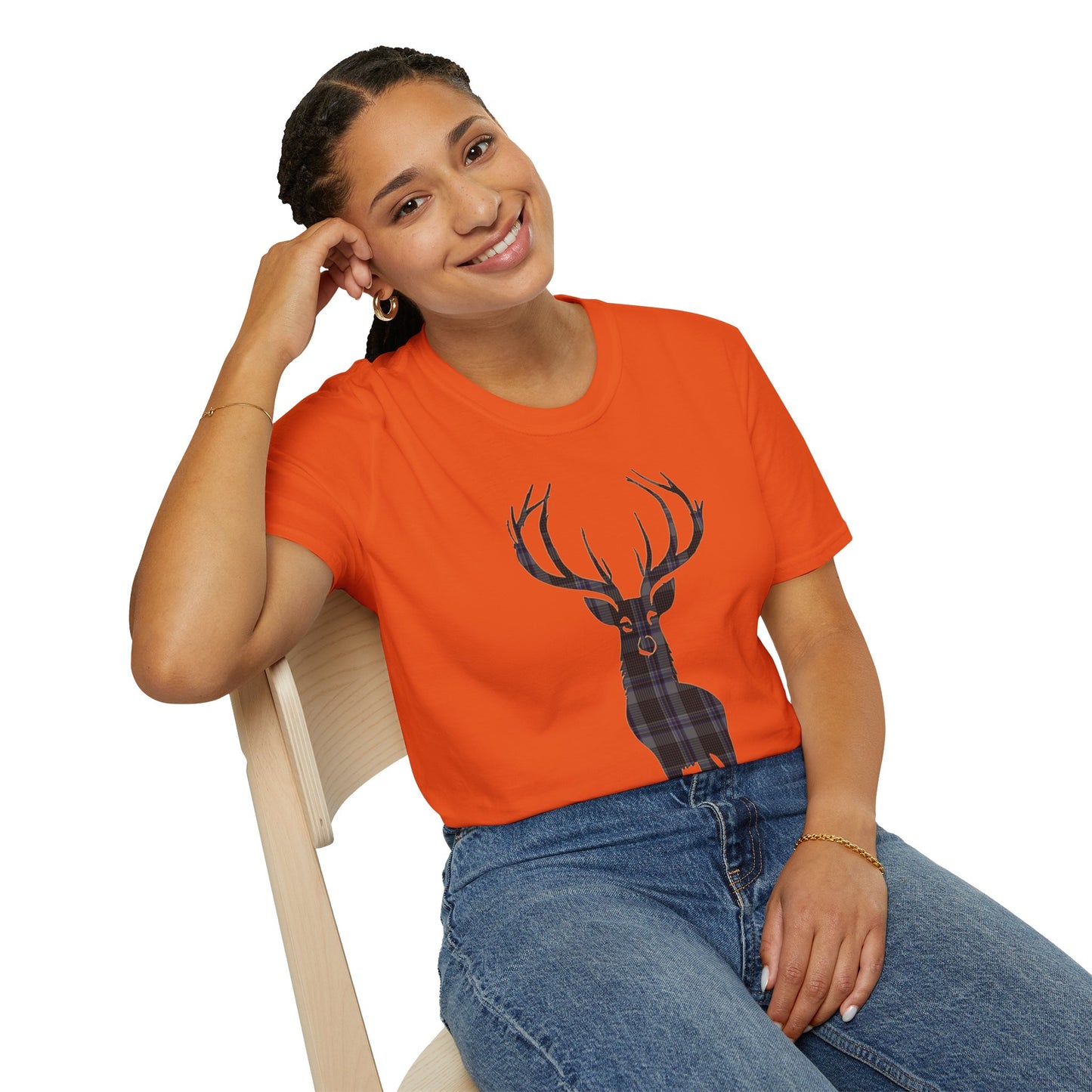 Tartan Stag Softstyle T-Shirt - Hood Tartan, Unisex Tee, Scottish Scenery, Various Colours