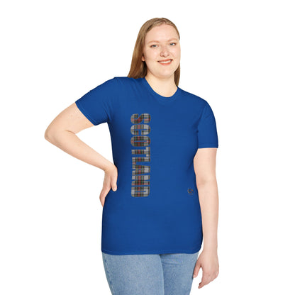 Tartan Scotland Lettering Softstyle Unisex T-Shirt, Stewart Dress Tartan Tee